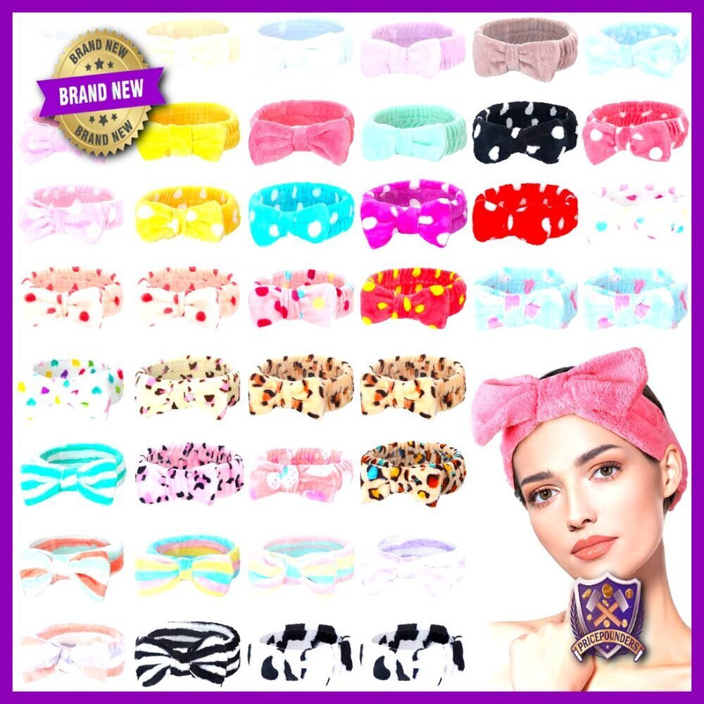 Soft Coral Fleece Spa Headbands 40 Pack Various Styles Cute Bow Design